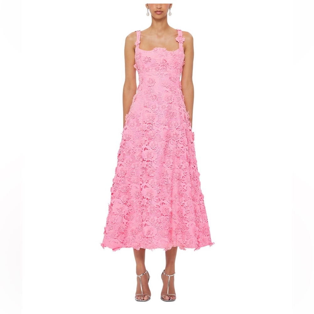 LEO LIN Odette Lace Midi Dress Pink Bubblegum A-Line Sleeveless Size 6 US